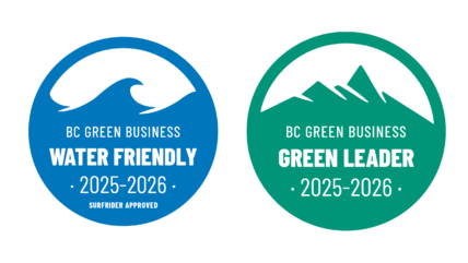 Sheringham Sustainability Awards BC Geeen Business Green Leader 2025-2026 BC Green Business Water Friendly 2025-2026 (Surfrider Approved)
