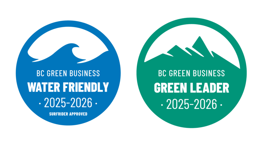Sheringham Sustainability Awards BC Geeen Business Green Leader 2025-2026 BC Green Business Water Friendly 2025-2026 (Surfrider Approved)
